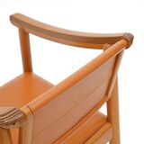 Wood and leather chairs, 1970s, set of 4