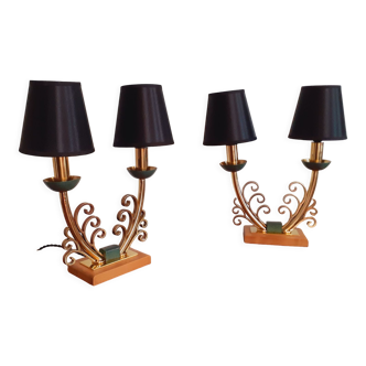 Pair of Art Deco bronze lamps 1930