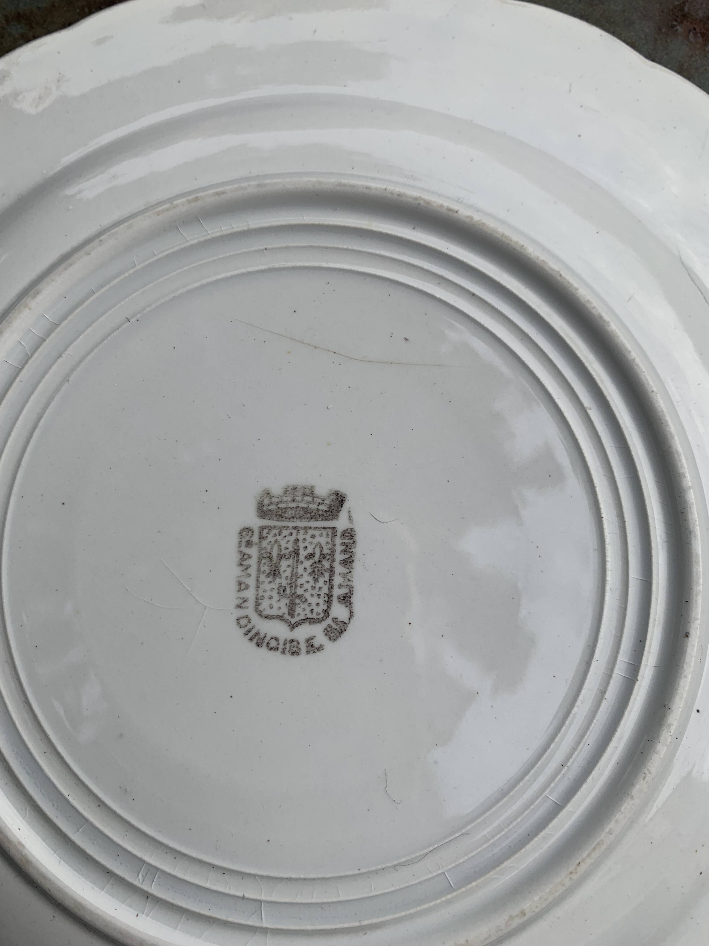 Set of 7 small dessert plates, Saint Amandinoire, Saint Amand decorated with sailboats