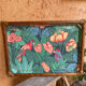 Plateau vintage en plastique et rotin