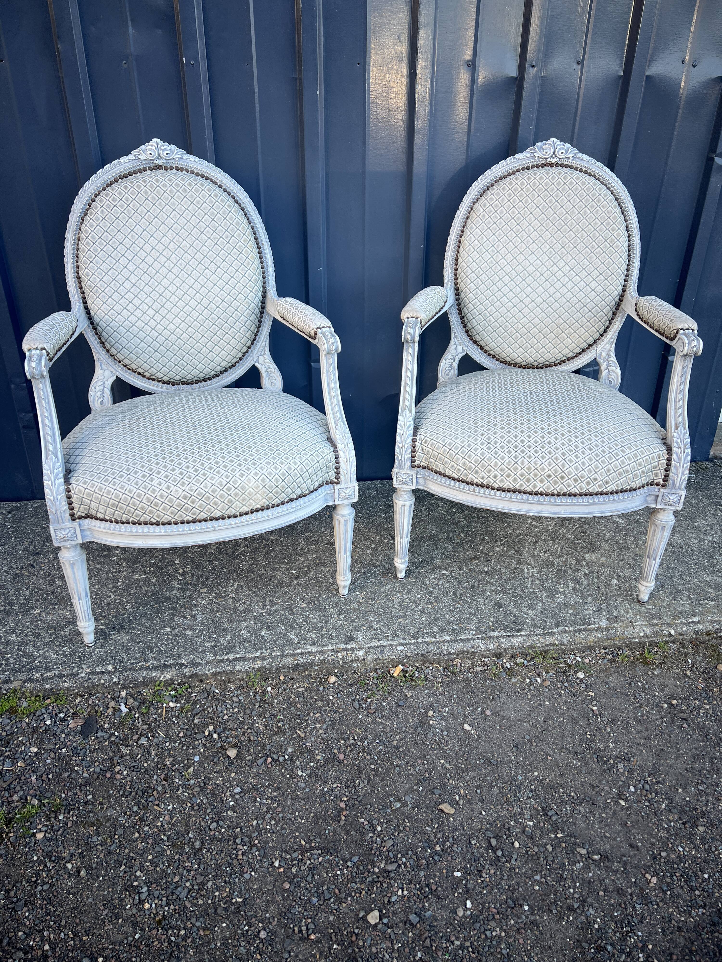 Pair of Louis XVI style armchairs