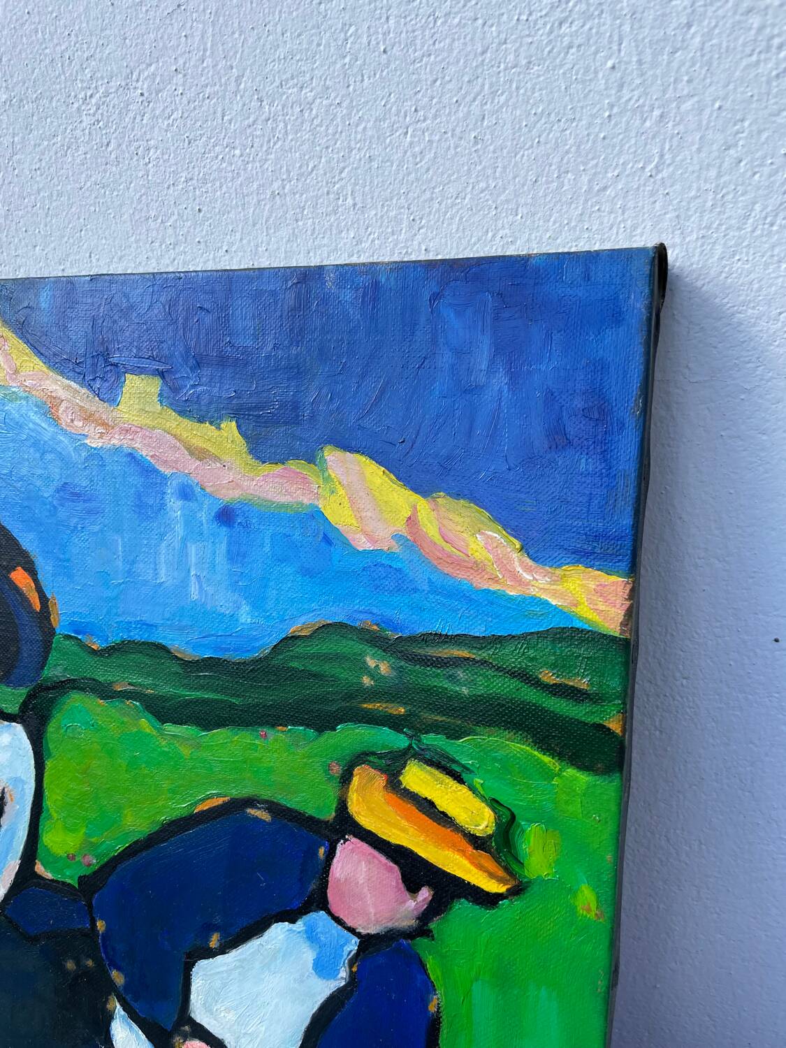 Tableau huile sur toile campagne couple