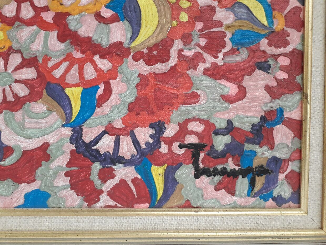 Old oil painting on canvas stamped from the 70s