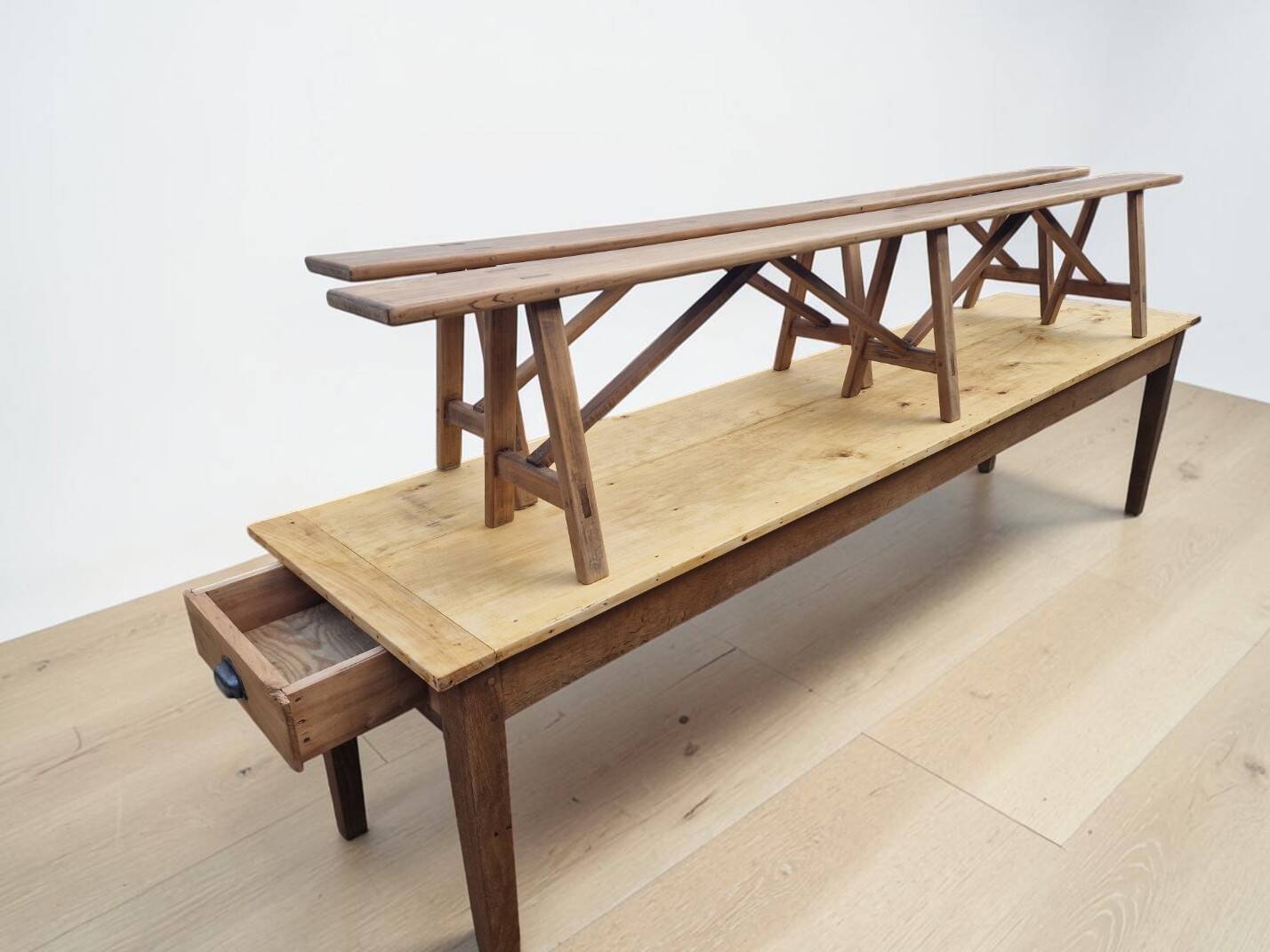 Large farmhouse table + two benches