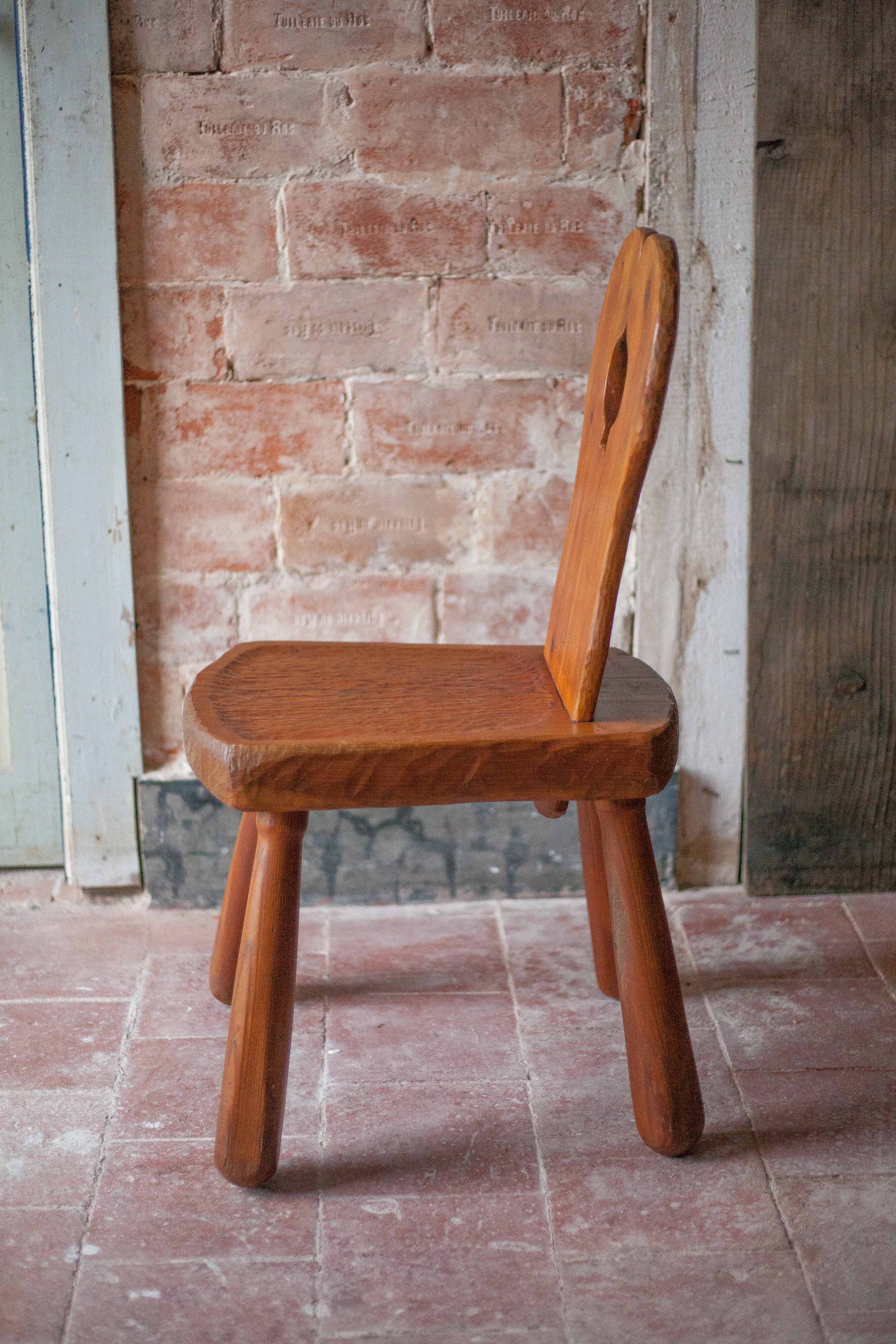 Vintage solid wood chair, brutalist chair, furniture, accent chair.