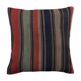 Striped Wool Kilim Pillow Cover, Handwoven Traditional Scatter Cushion- 39x39cm