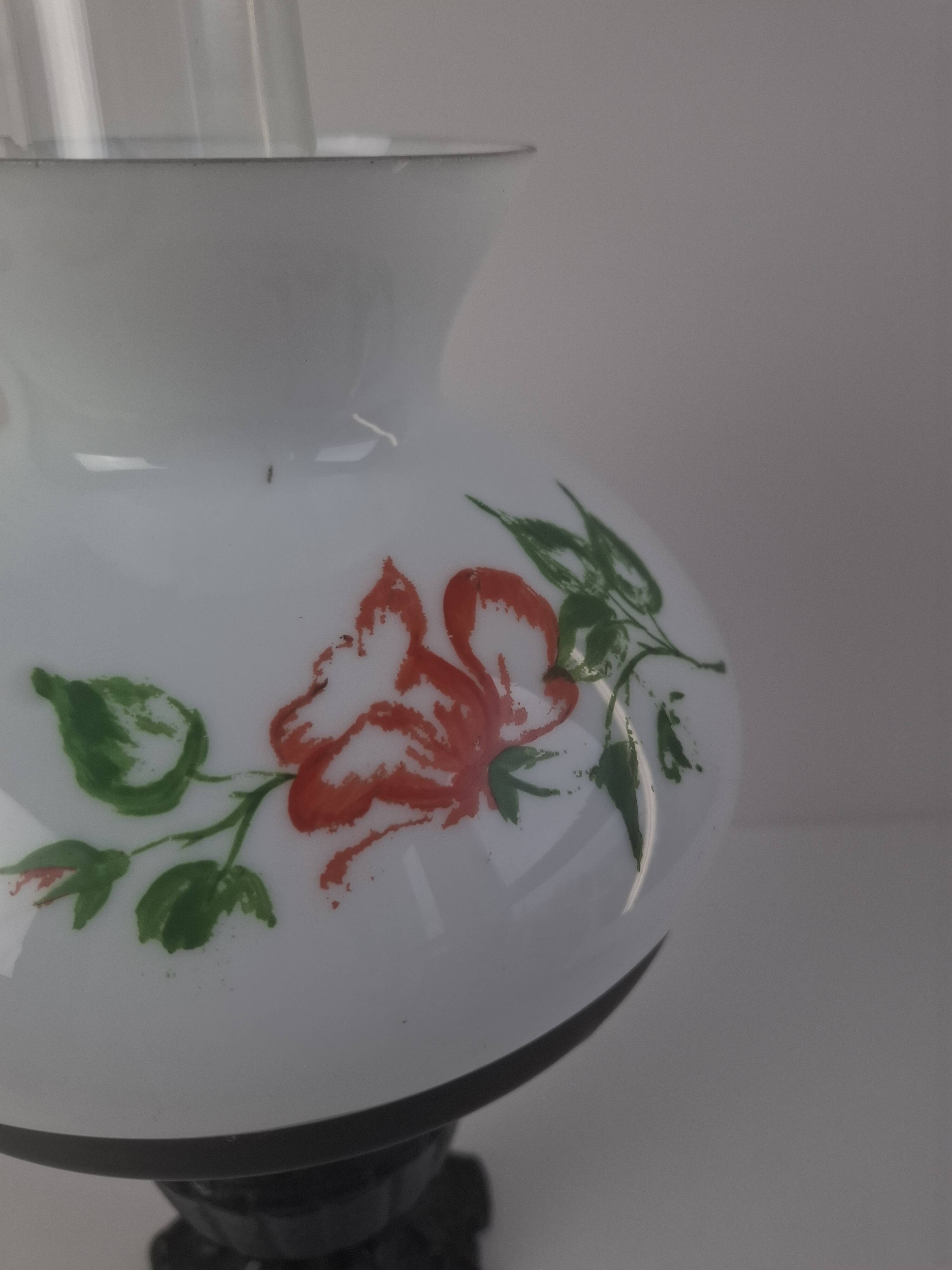 Mid-century Czech cast iron glass lamp vintage floral shade home lighting