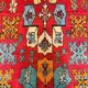 Vintage red Berber rug with multicoloured patterns - 145 x 300 cm