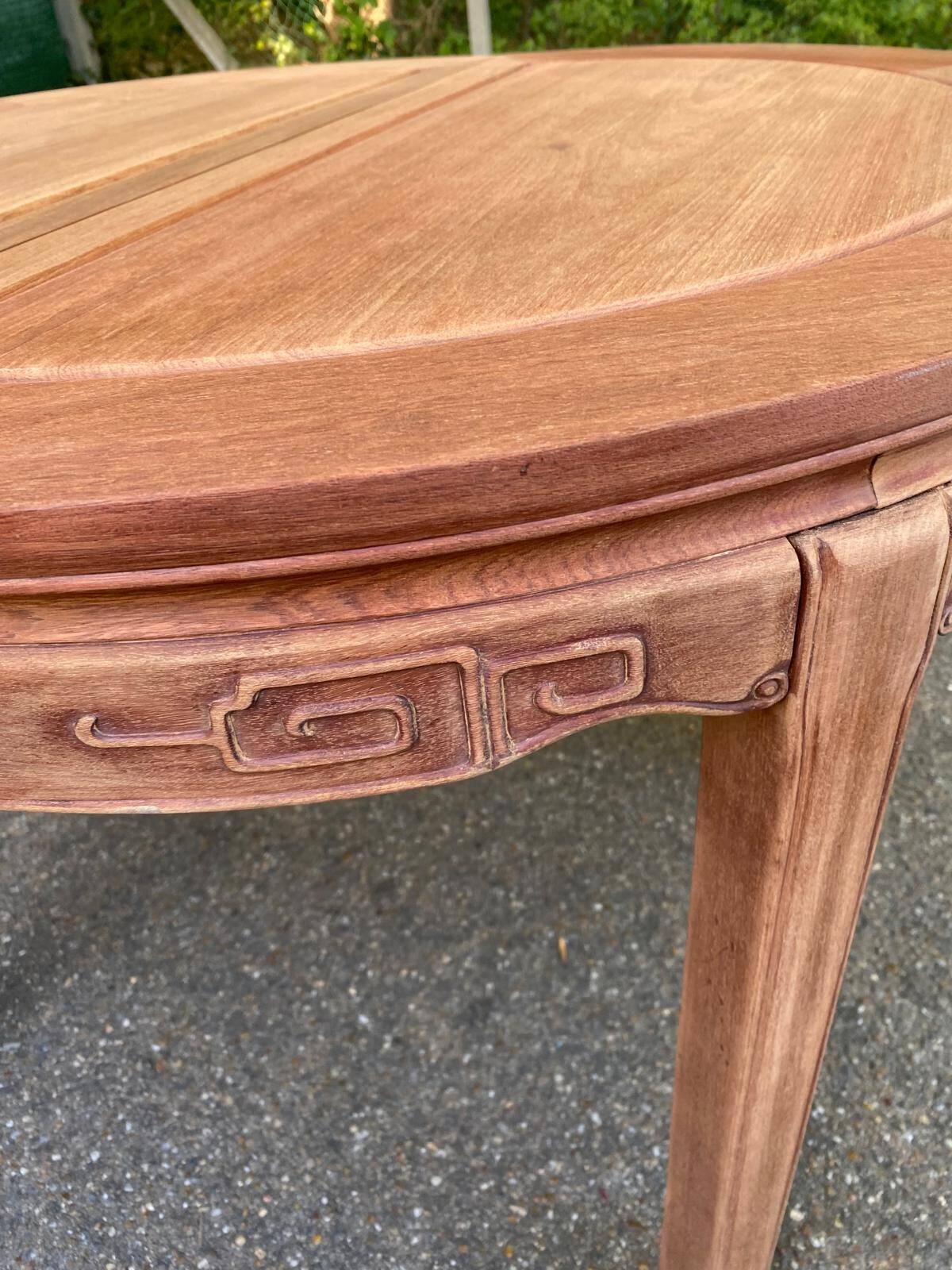 Table à manger ronde extensible décapé en bois massif brut chinois Ming 196