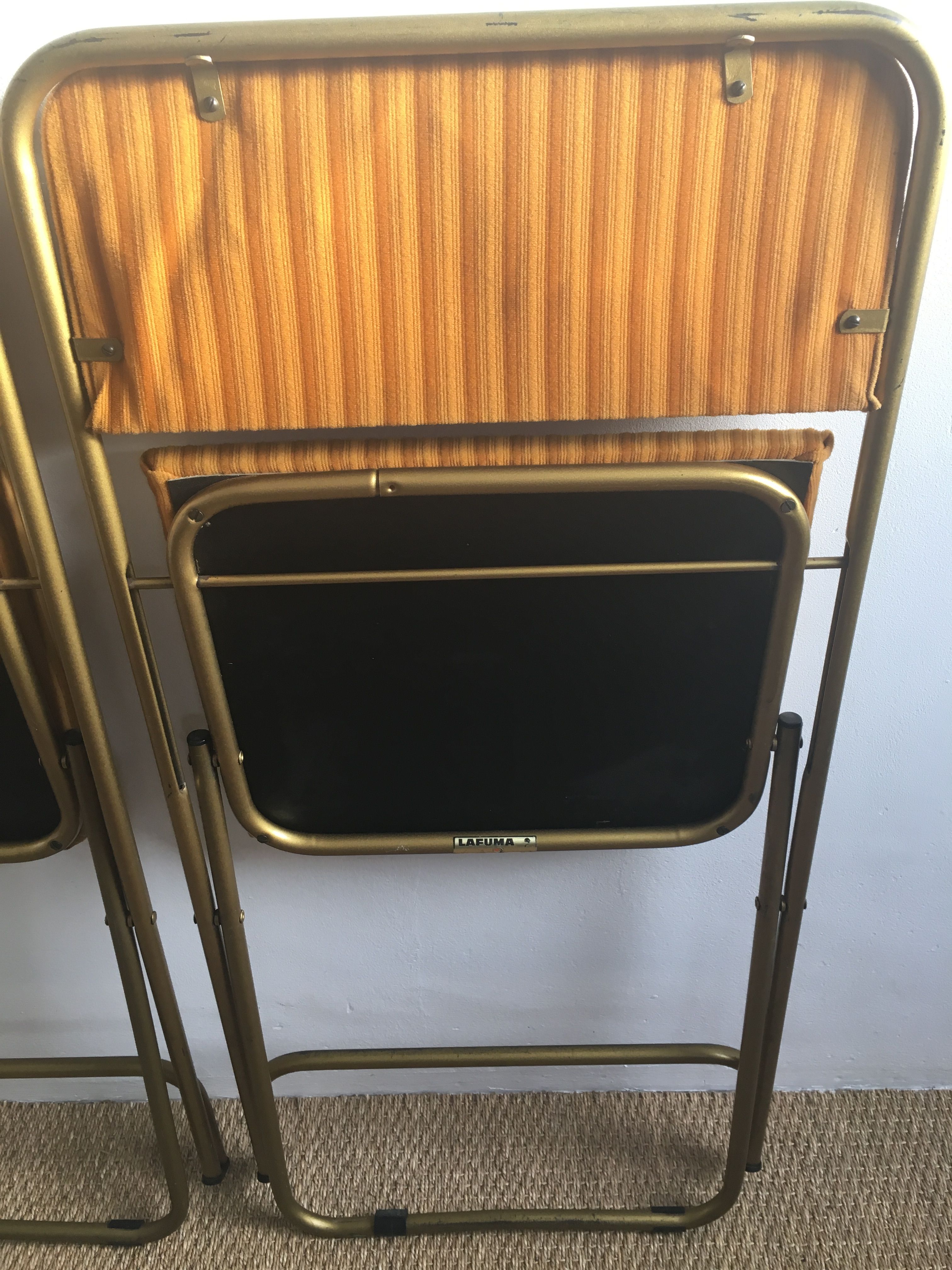 Paire de chaises Lafuma velours moutarde vintage 60/70’s