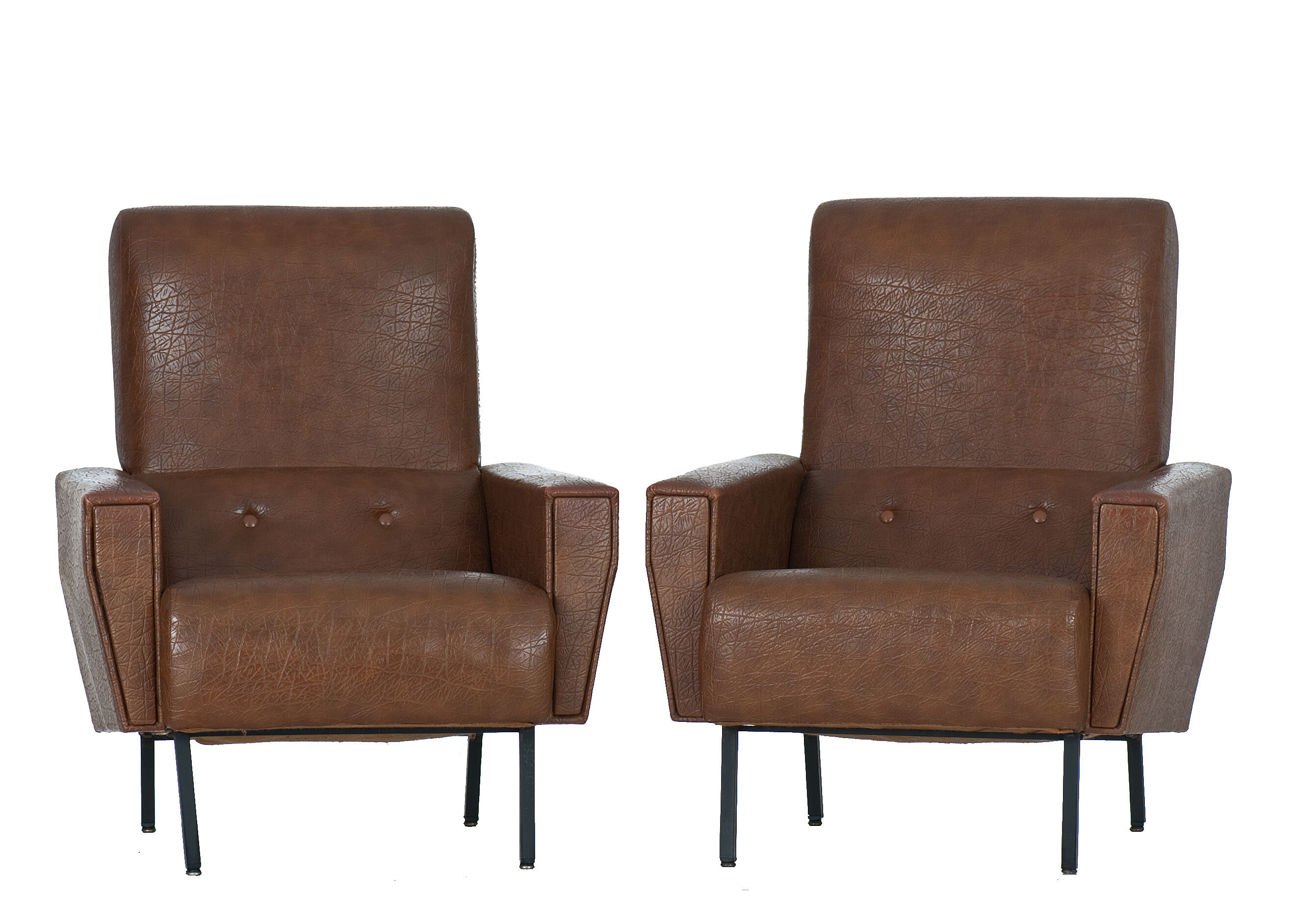 Pair of armchairs Skaï vintage brown An 60