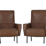 Pair of armchairs Skaï vintage brown An 60