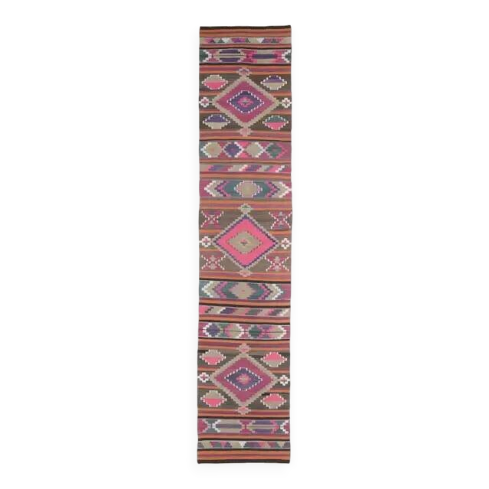 1970s Vintage Turkish Oushak Handmade Wool Cotton Pink Runner Rug 76x375