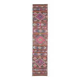 Tapis de couloir vintage turc Oushak fait main en laine et coton rose, années 1970