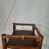 Vintage - set of 2 shelves of wooden floor, bamboo and rattan - 3 levels- retro 80s