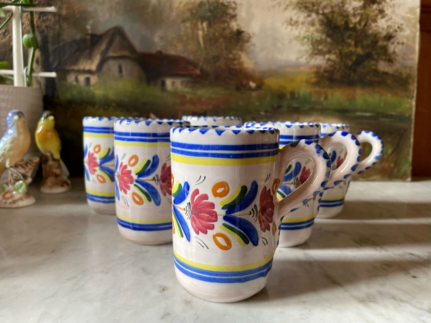 6 ceramic cups signed hc