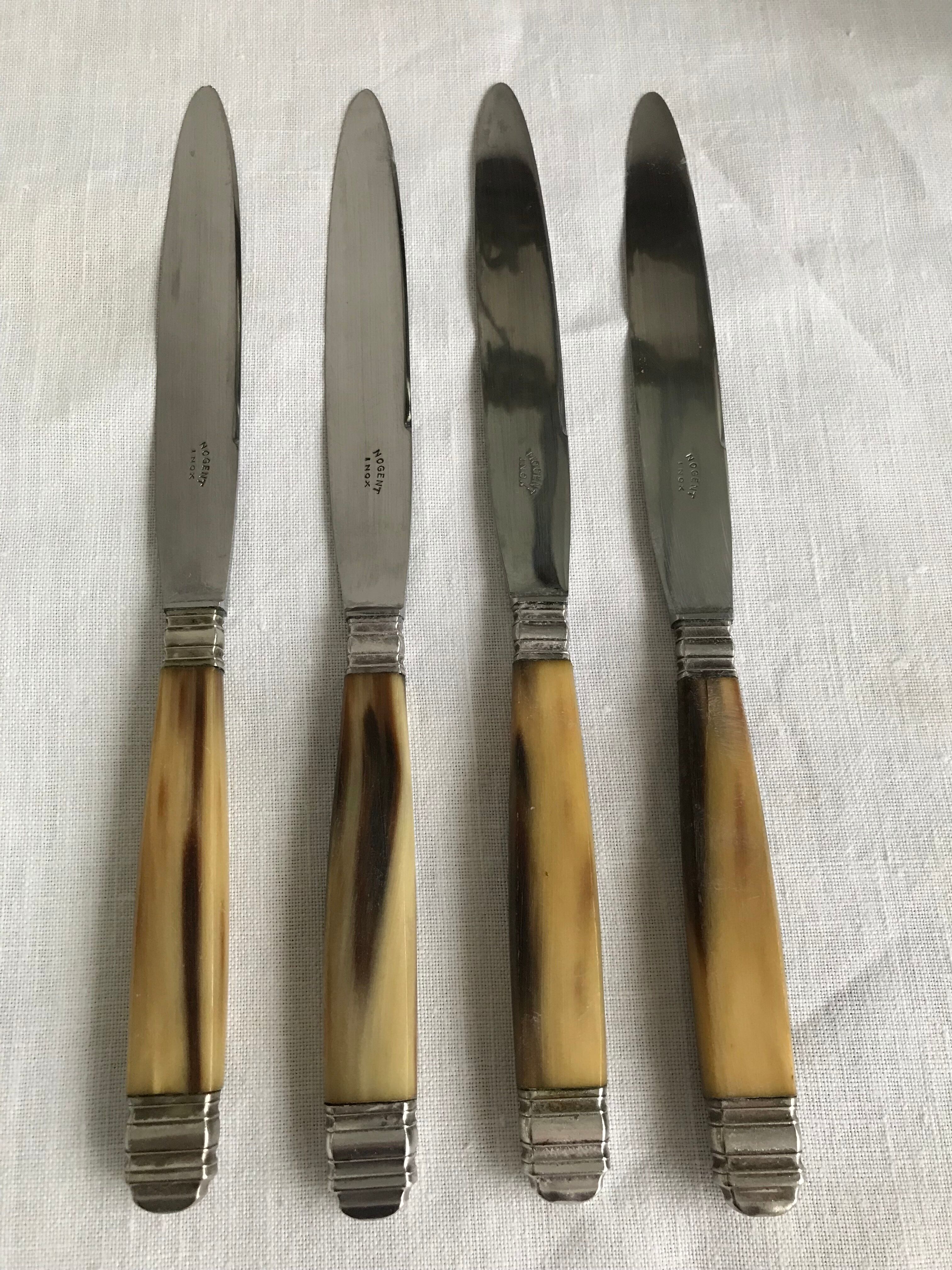 Twelve Art Deco horn and silver knives