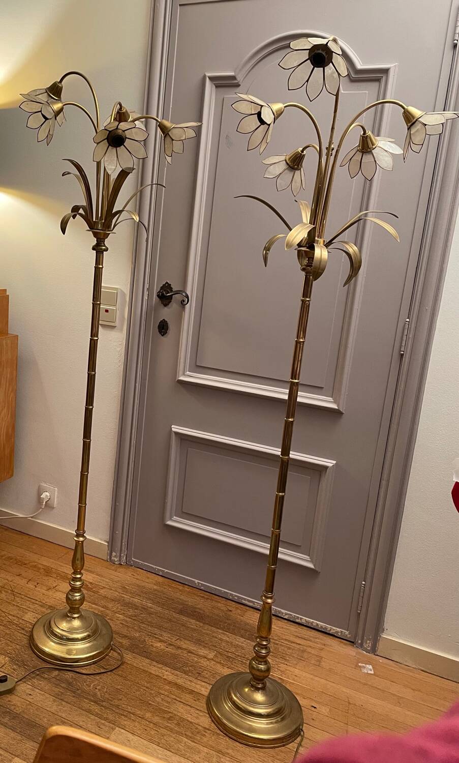 Set of two Maison Jansen style brass floor lamps from 1980.