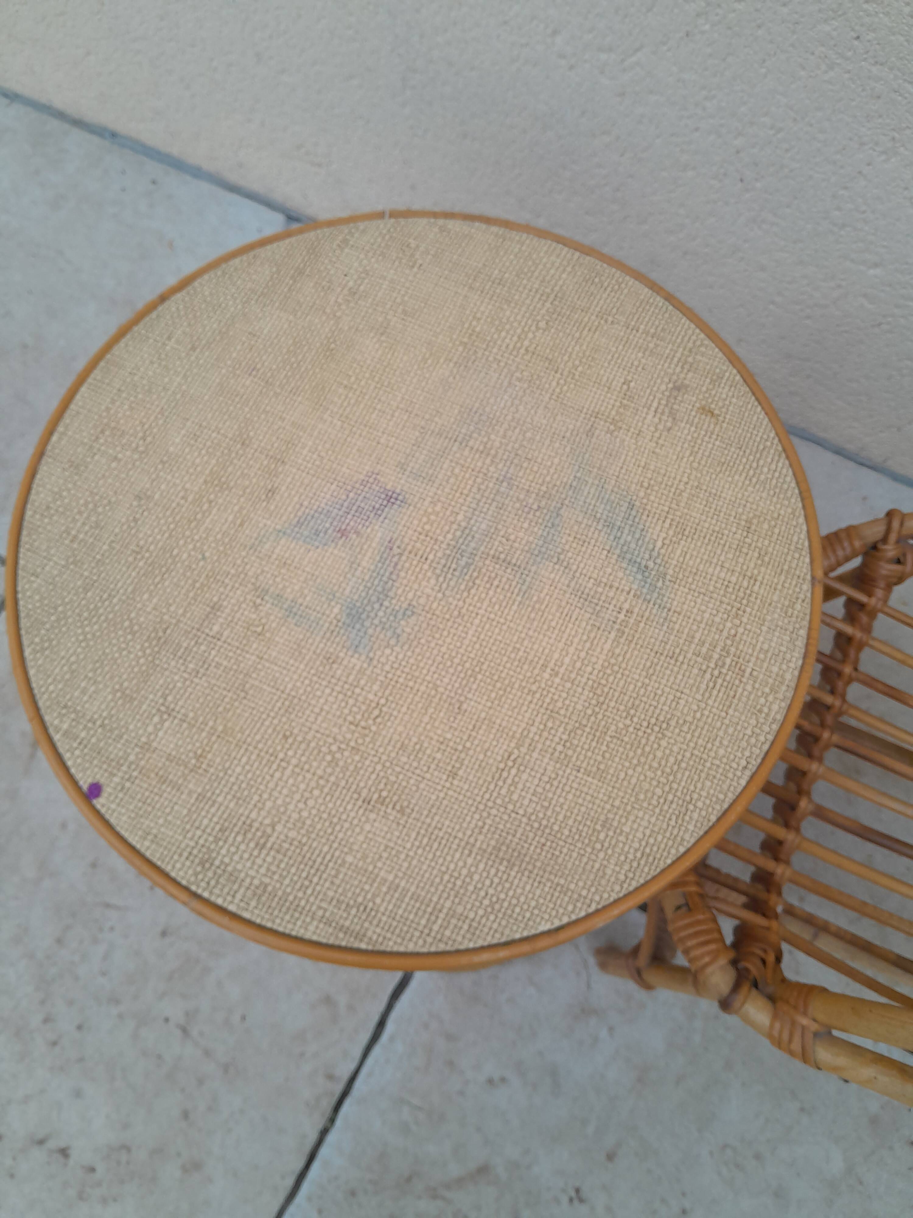 Vintage rattan children's table and armchair