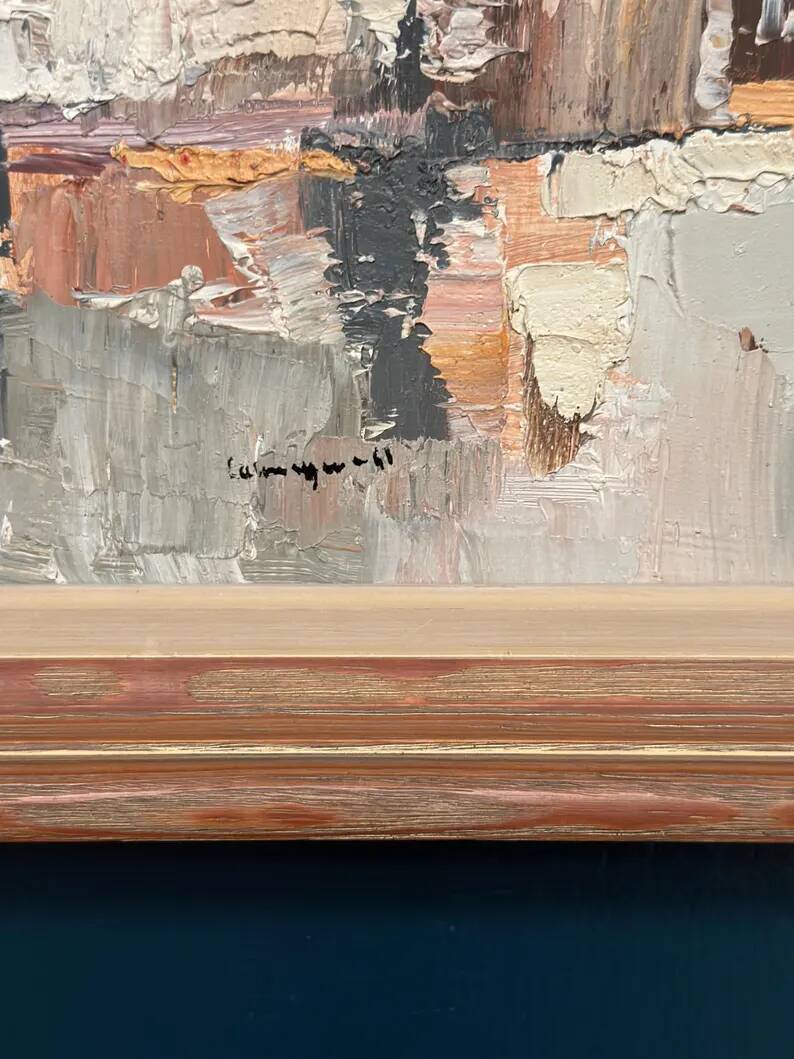 Original Swedish Oil on Panel – “Composition” by Gösta Calmayer – Signed – Dated 1961 – Vintage & Framed – 62 × 45 cm (24.4" × 17.7")
