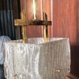 Suspension vintage chandelier brass and glass house Arlus