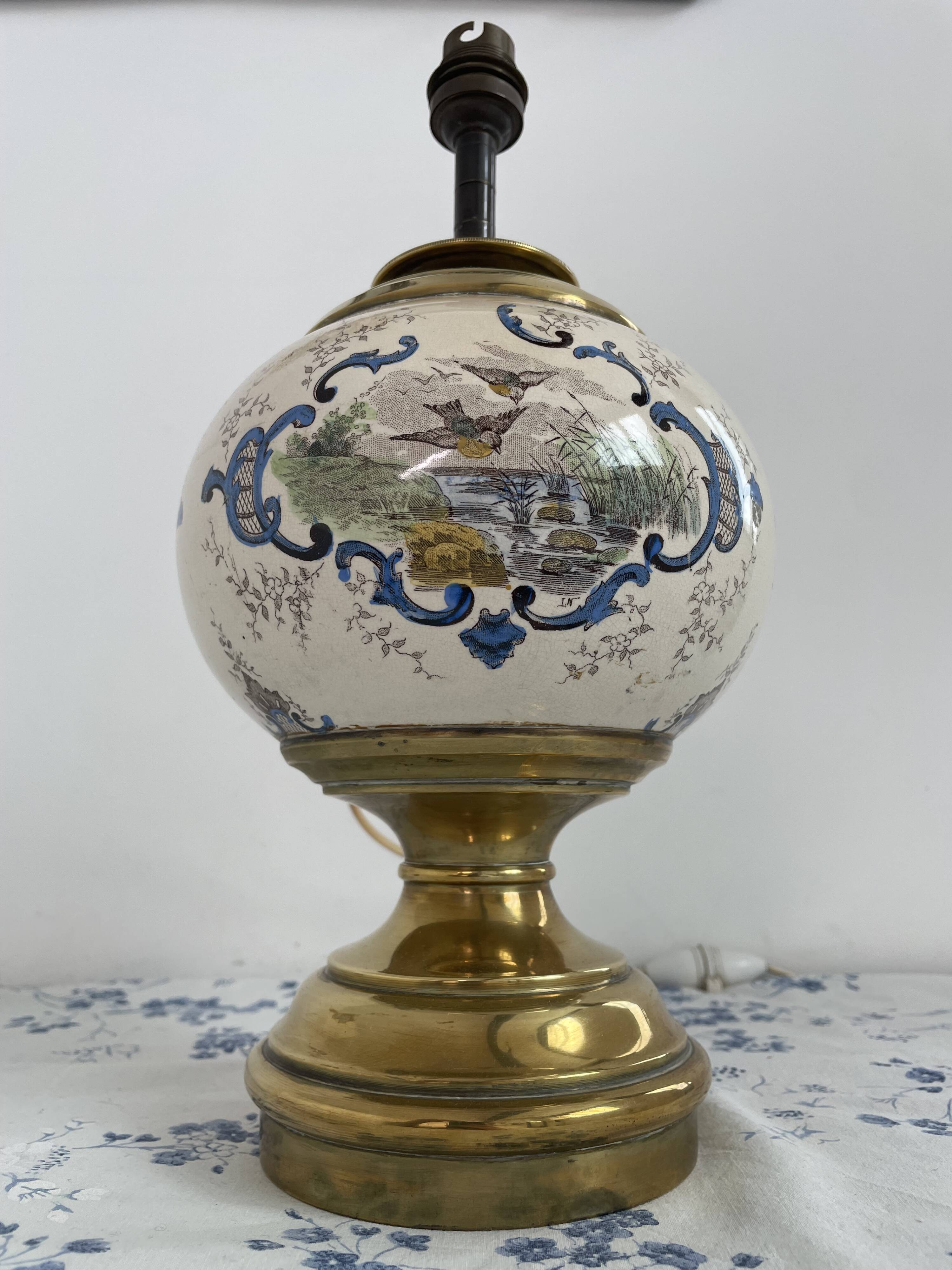Antique lamp on earthenware vase attributed to Lunéville, monogram LN