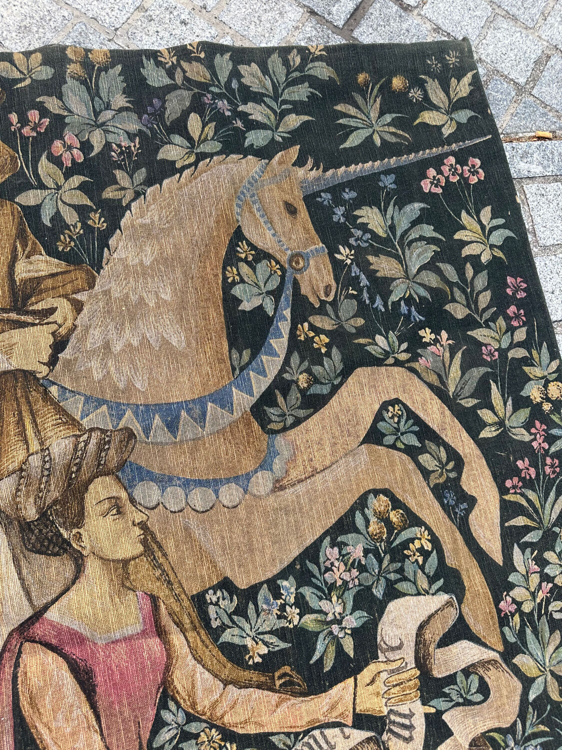 Vintage tapestry hand-screen printed in France