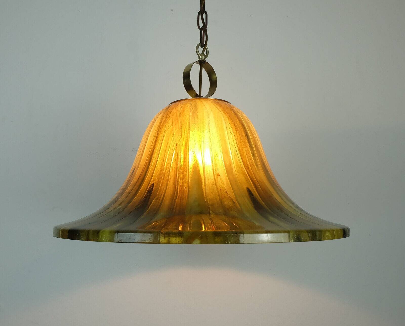 Vintage pendant lamp amber color acrylic and brass 1970s