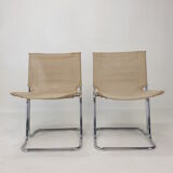Set of 2 italian canvas and chromed metal chairs, 1970's