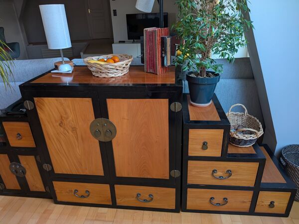 Kaidan Tansu Japonais Double Face – Meuble d'Escalier en 3 Modules