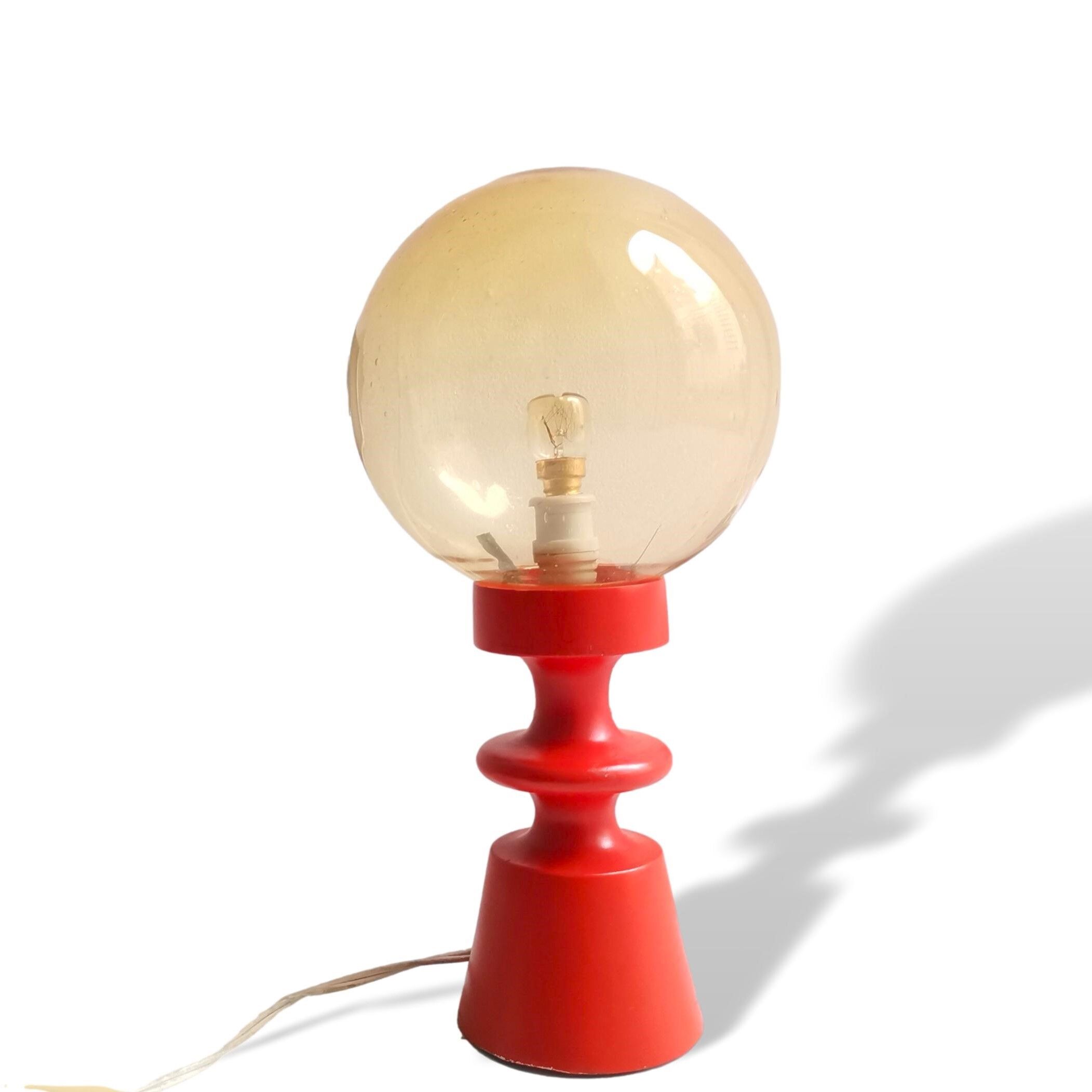Solid wooden lamp painted orange