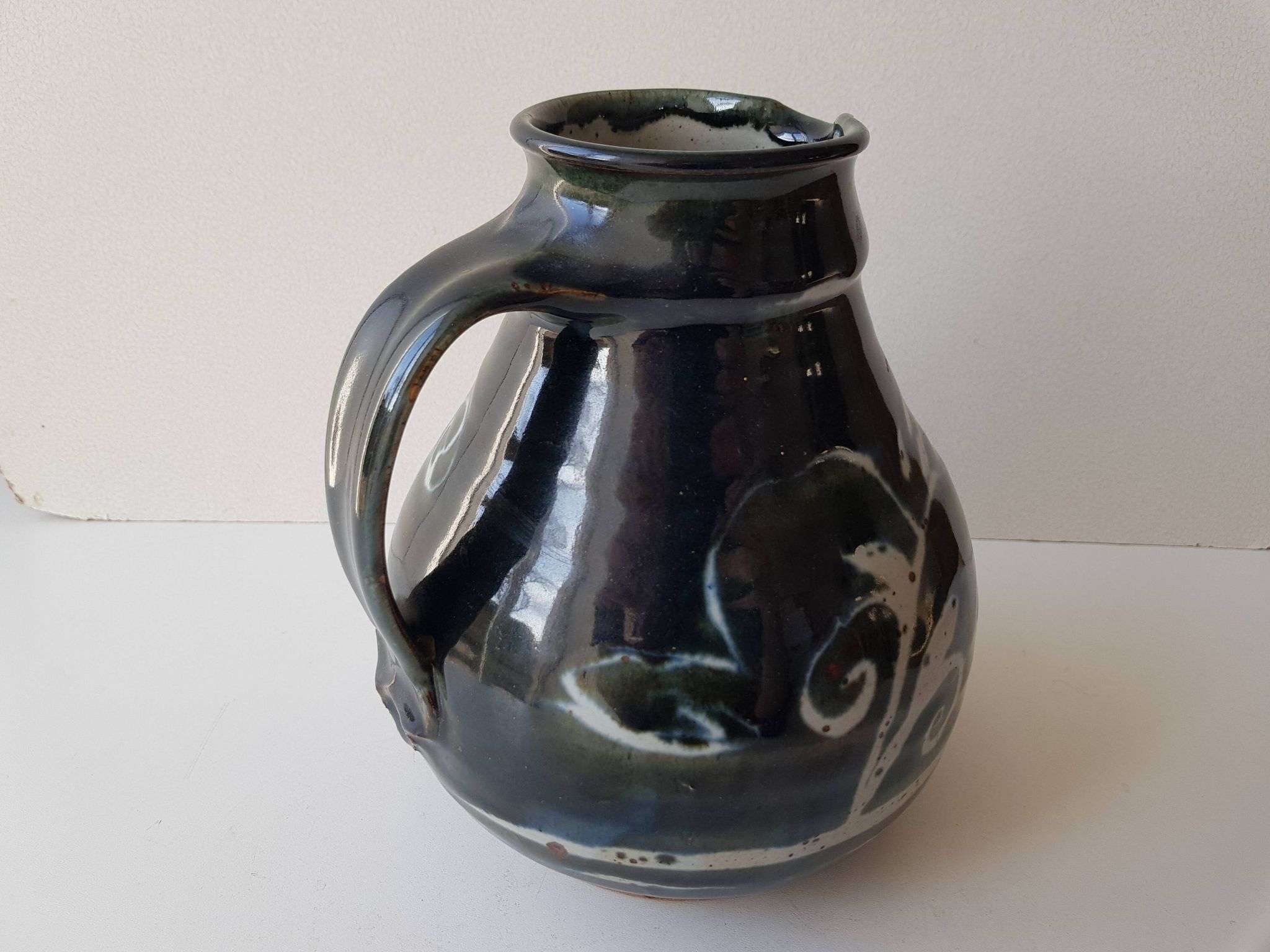 Glazed ceramic pitcher Signature identified signed Sceugau Coliutu