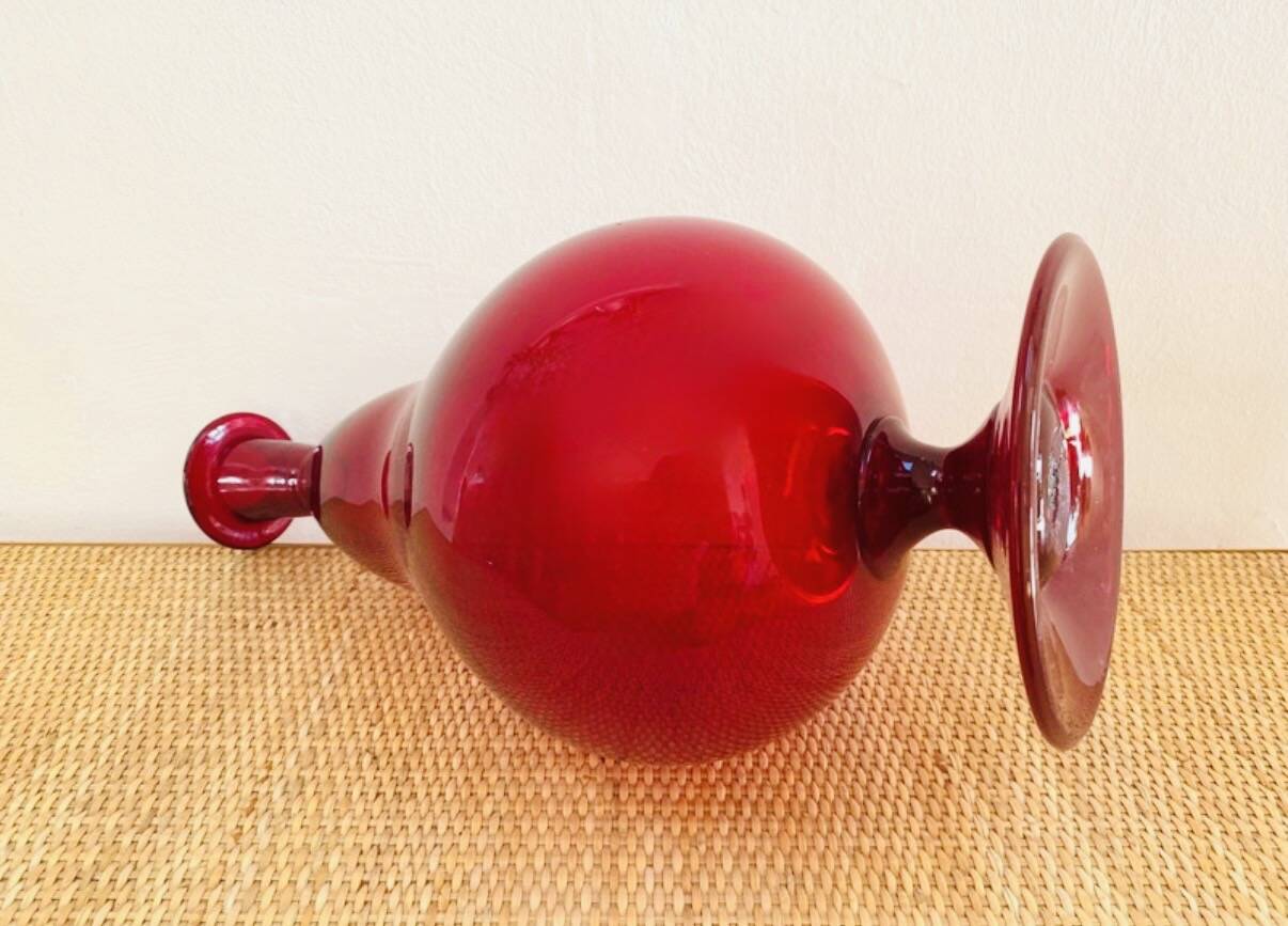 Large Empoli red blown glass carafe / Genie Bottle