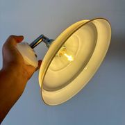 Vintage lampshade in yellow opaline with silver trim.