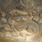 Ancienne plaque de cheminée en fonte salamandre