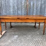 Antique farmhouse table in solid cherry wood with its 2 benches