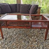 Vintage bamboo and leather coffee table