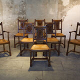 Set of six chairs and two brutalist armchairs mid-century 1950'