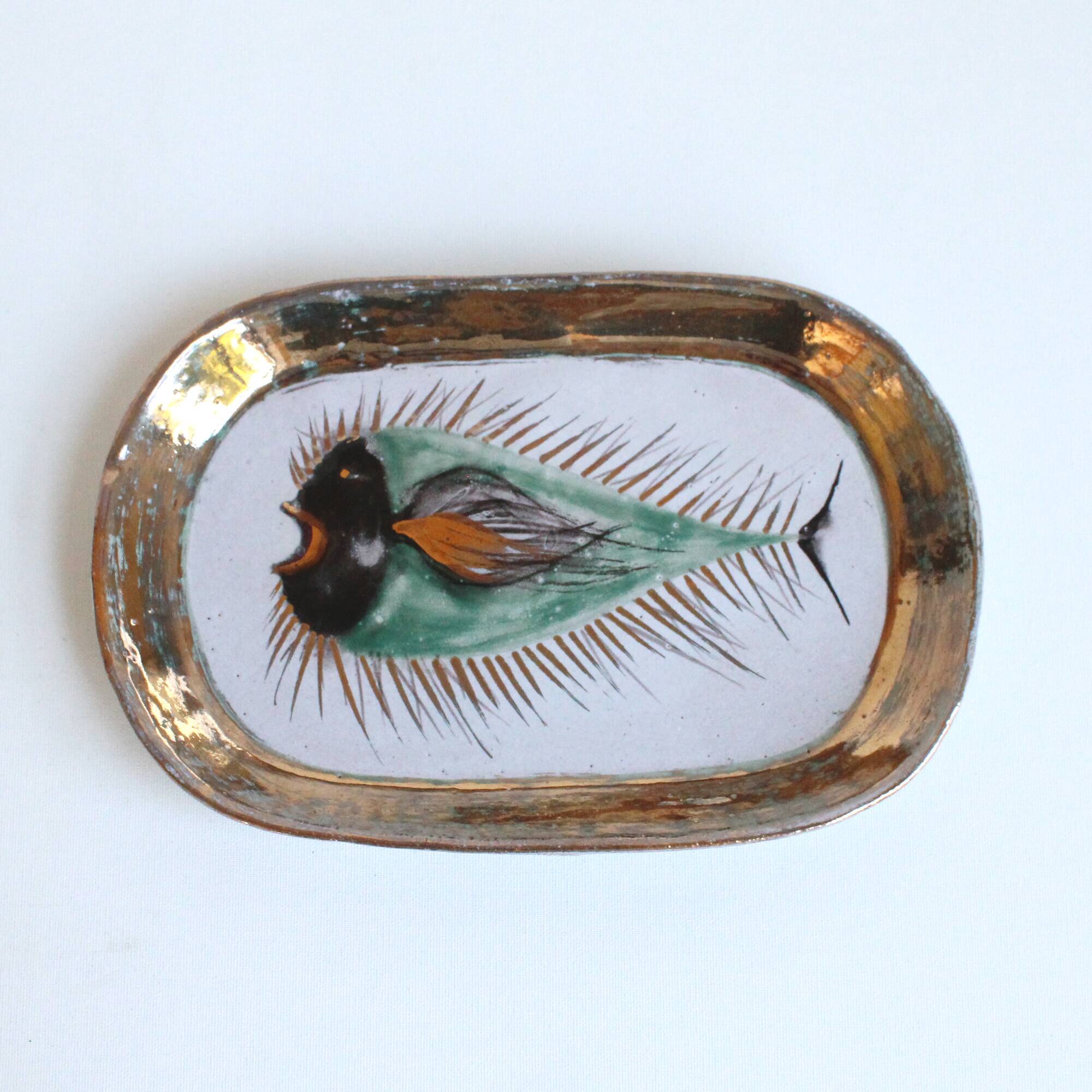 Vintage decorative dish with fish decoration - Dour - Forces Murales