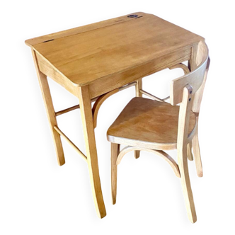 Desk, school desk and its Bauman chair, old children's desk, children's furniture 1960.