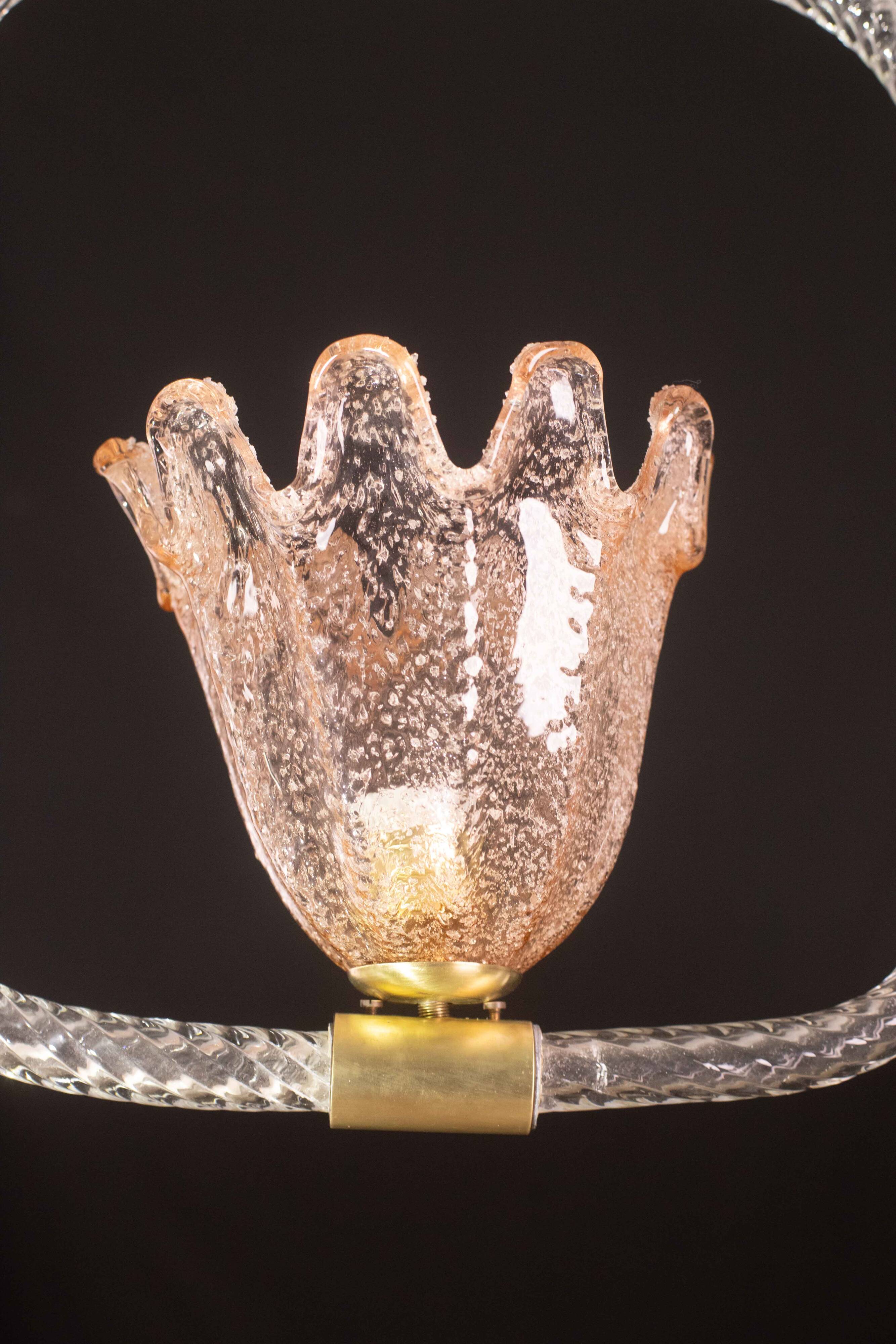 Charming Pink and Trasparent Murano Glass Chandelier by Barovier e Toso