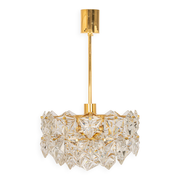 Petite lustre, laiton et verre de cristal par Kinkeldey, Allemagne, années 1970