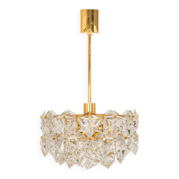 Small chandelier, brass and crystal glass by Kinkeldey, Germany, 1970s.