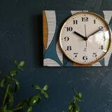 Vintage clock rectangular silent wall clock "Jaz blue white ochre"