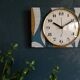 Vintage clock rectangular silent wall clock "Jaz blue white ochre"