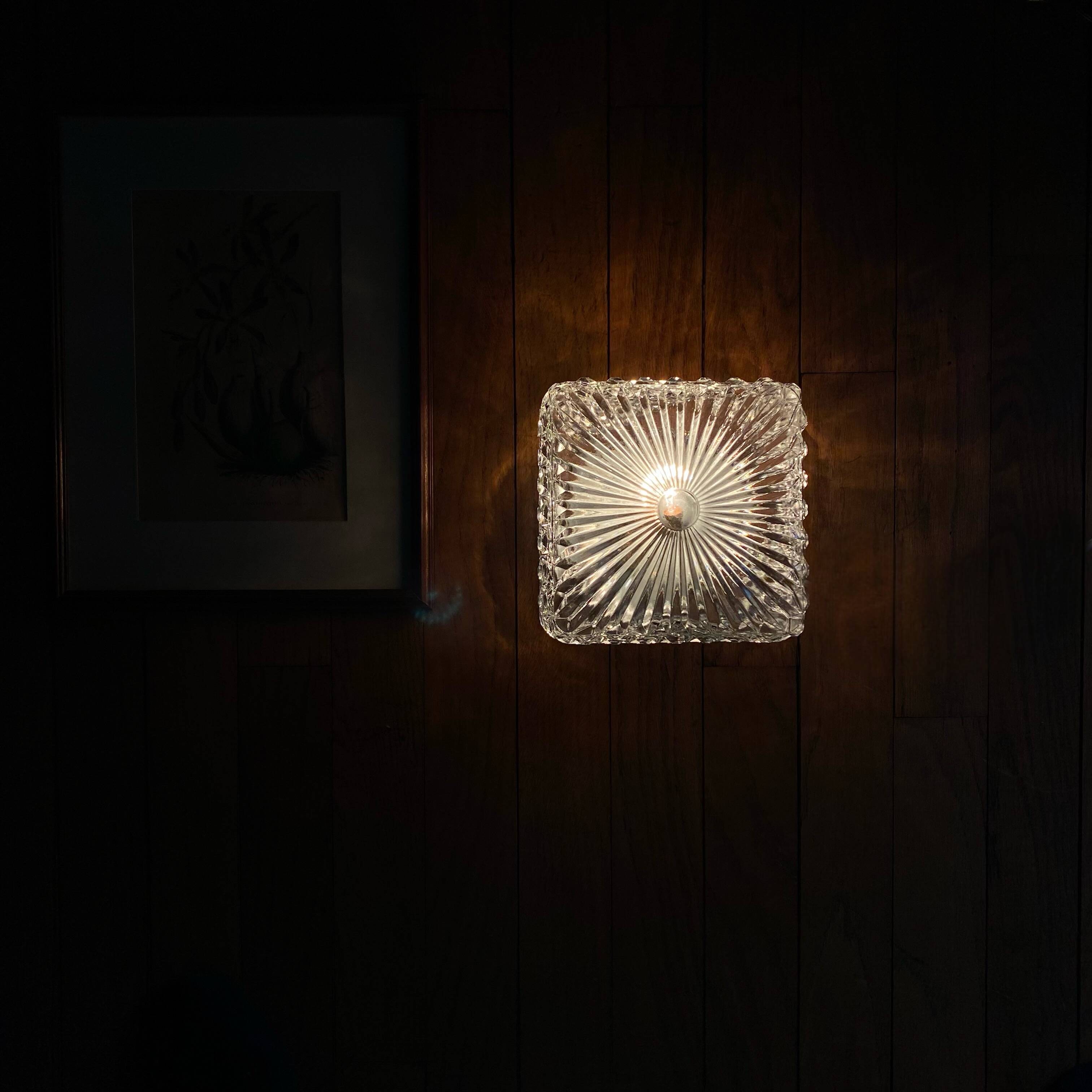 Wall or ceiling light with square porthole glass, 1970s-1980s