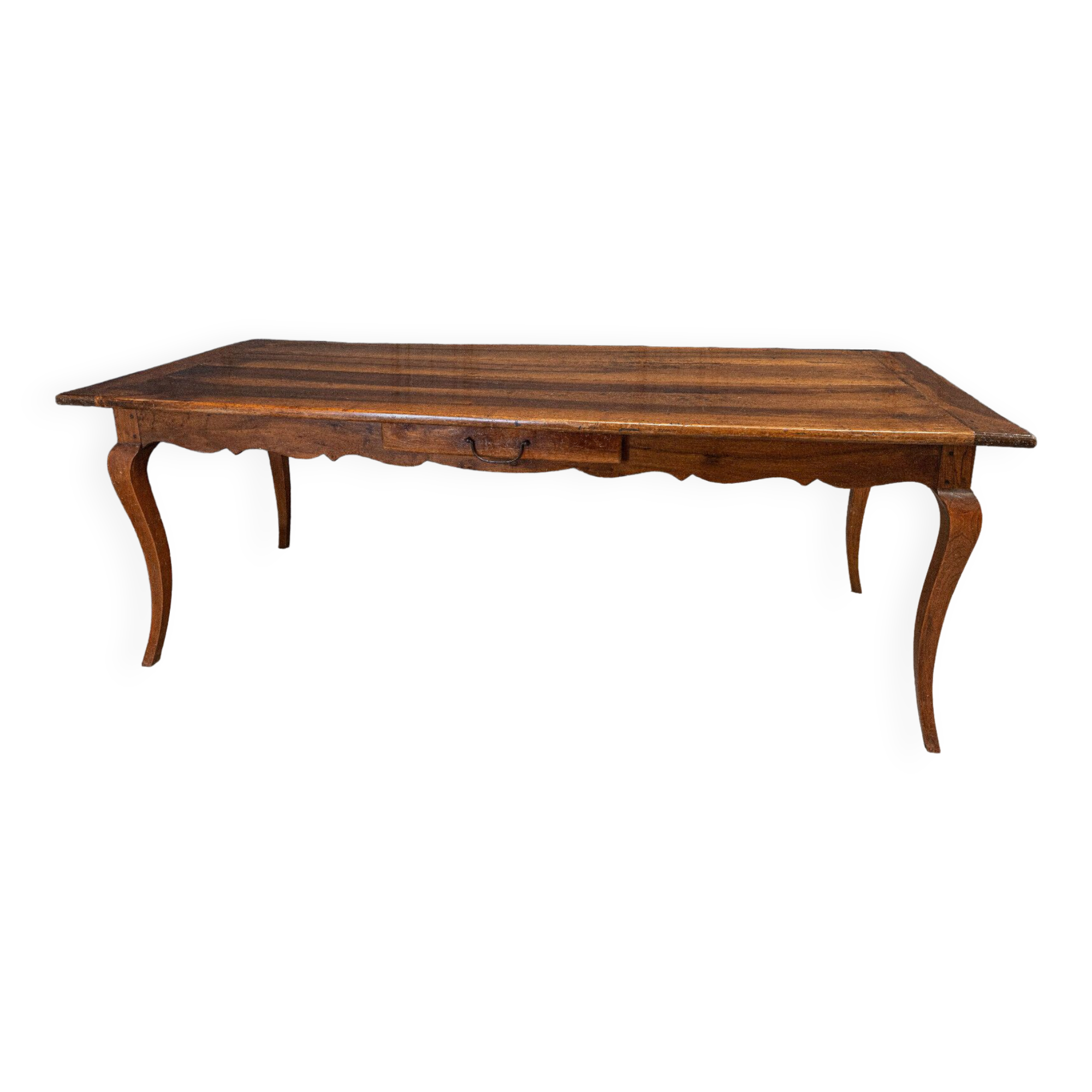 Farmhouse table walnut legs deer early nineteenth 1 drawer 208 cm