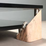 Vintage coffee table in pink marble and lacquered wood, 1970s design.