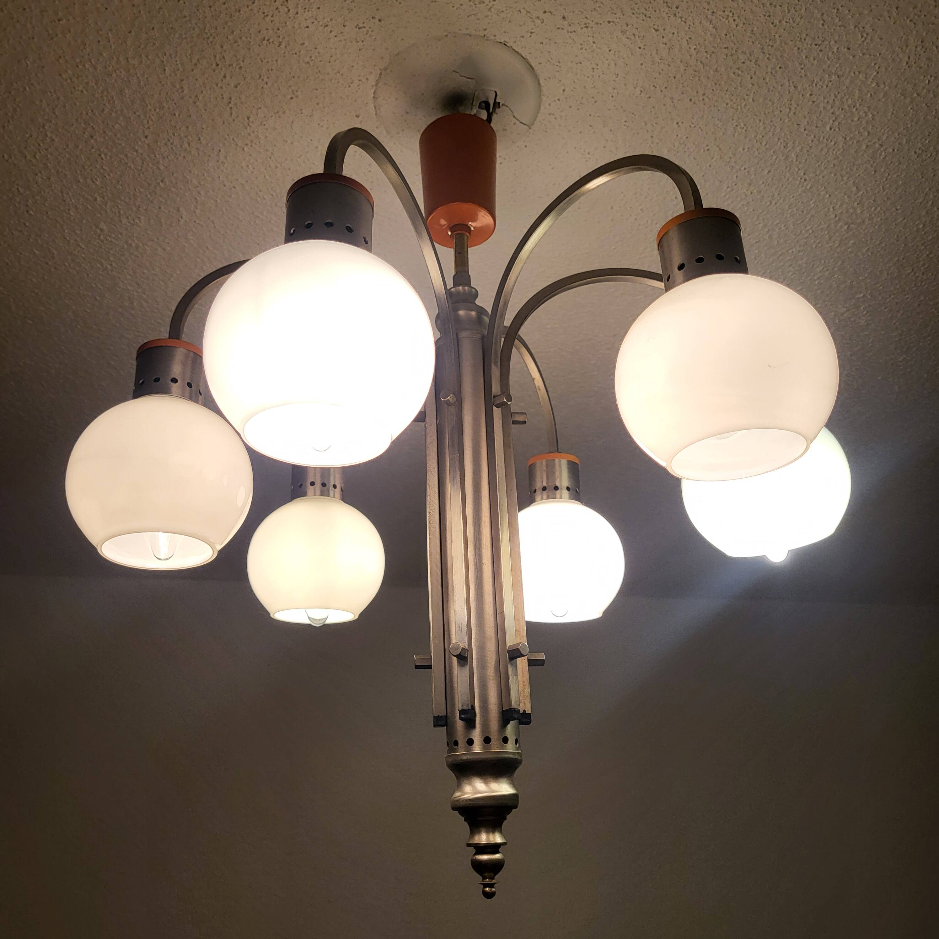 Space Age chrome and globe pendant light, Italy, 1960-70