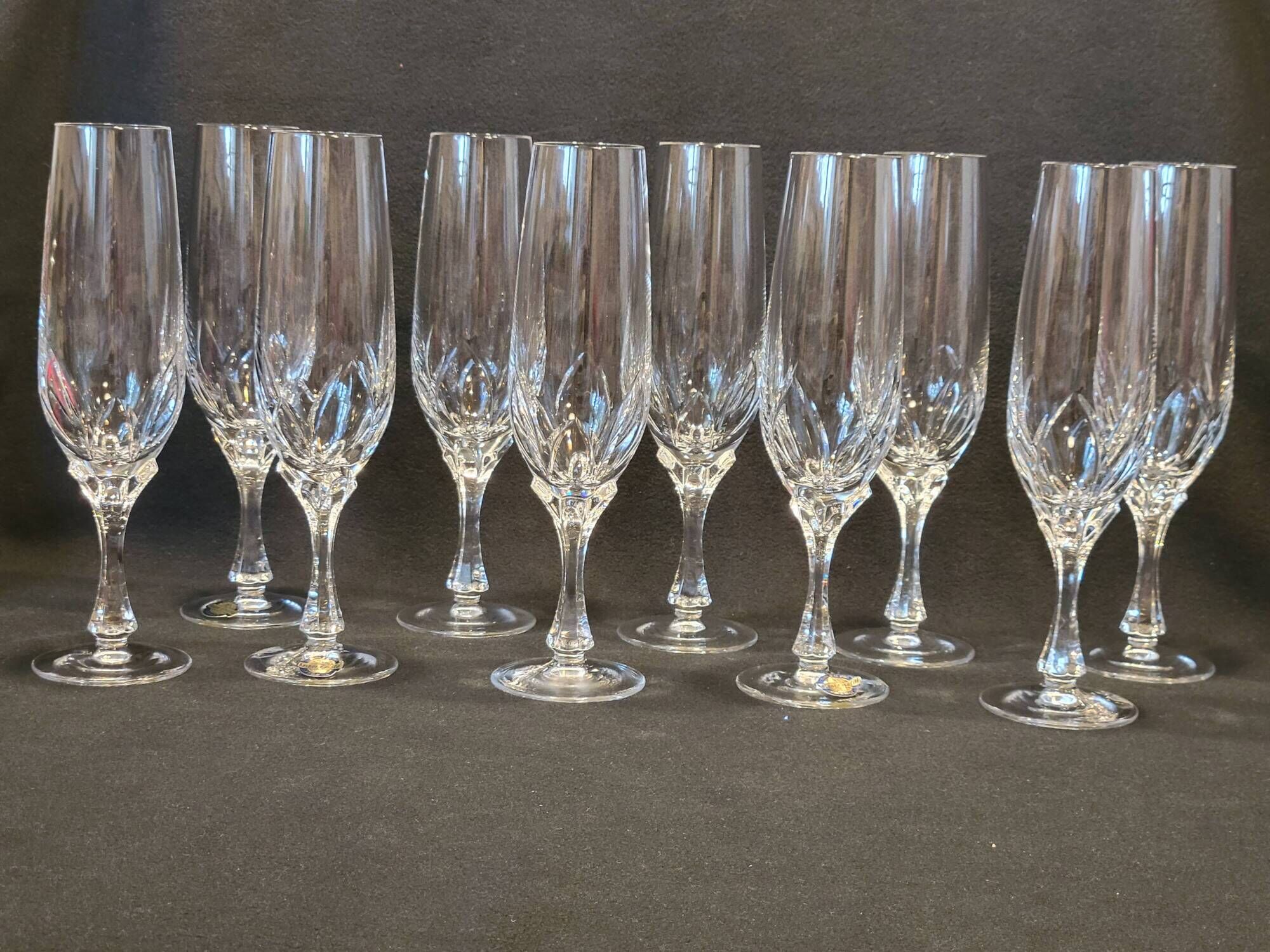 10 crystal champagne flutes 24% Cristallerie Kaspar Lemberg Lorraine vintage